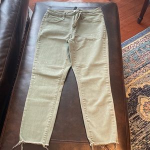 Olive Green/Khaki Paint Splatter Stretch Cropped Jeans